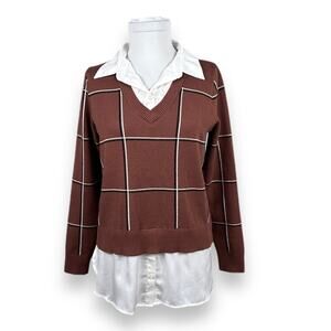 Jones New York Brown Sweater with White Accents